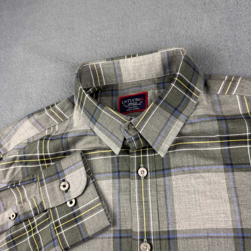 UNTUCKit Trocken Shirt Men's M Grey Plaid WF Slim Fit Wrinkle Free Button Up